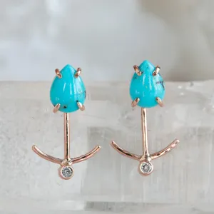 The Turquoise Stud   Diamond Ear Jackets | 14K Rose Gold