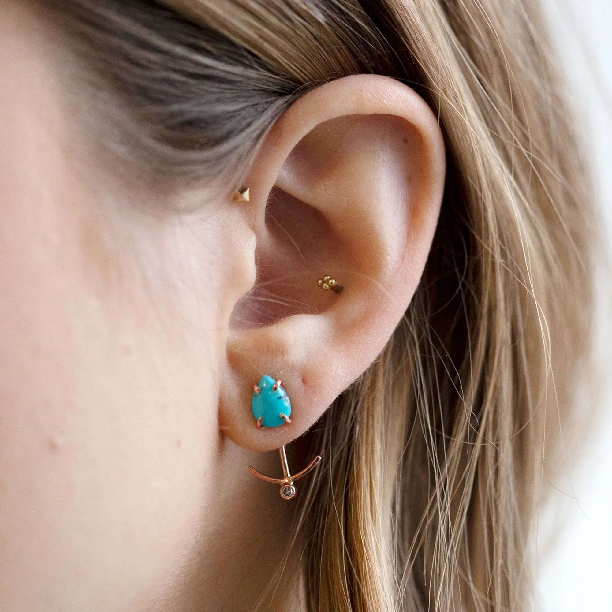 The Turquoise Stud   Diamond Ear Jackets | 14K Rose Gold