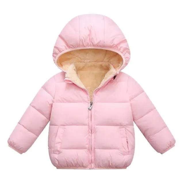 Thick Plush Winter Jackets for Boys and Girls - Fur Hooded Warm Outerwear, Kids Snowsuit Coats