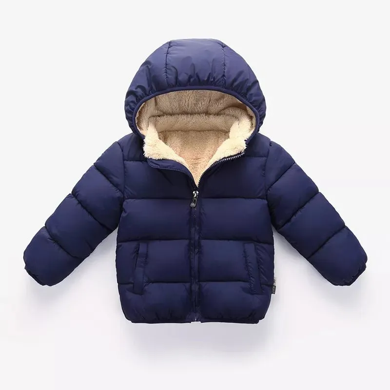 Thick Plush Winter Jackets for Boys and Girls - Fur Hooded Warm Outerwear, Kids Snowsuit Coats