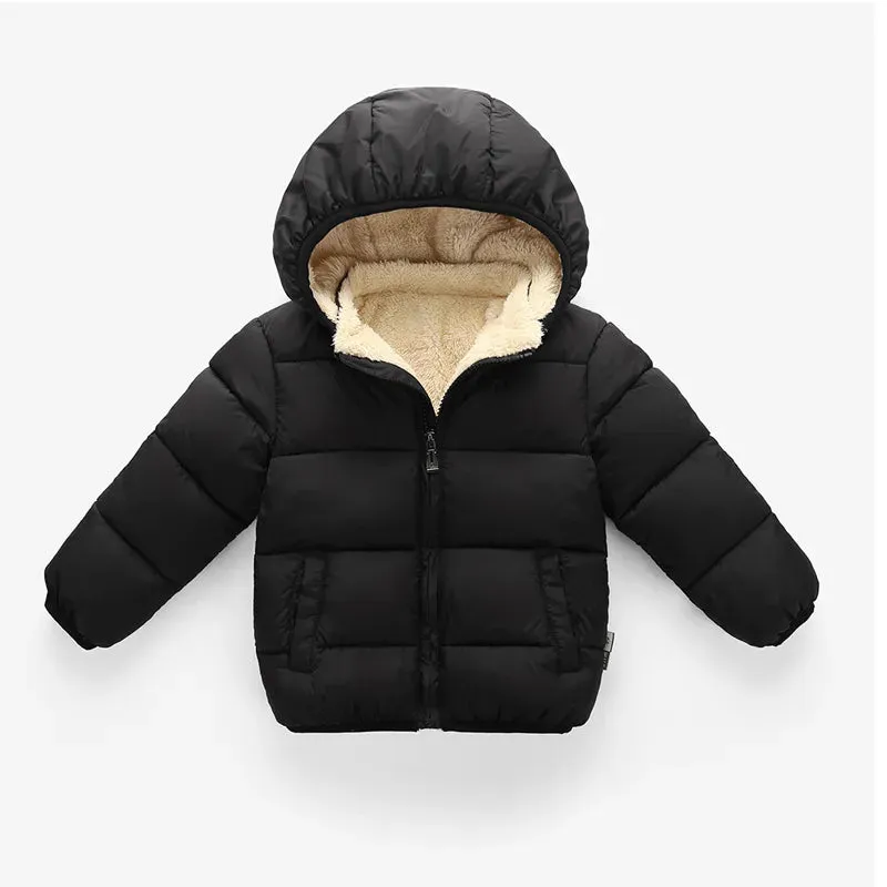 Thick Plush Winter Jackets for Boys and Girls - Fur Hooded Warm Outerwear, Kids Snowsuit Coats