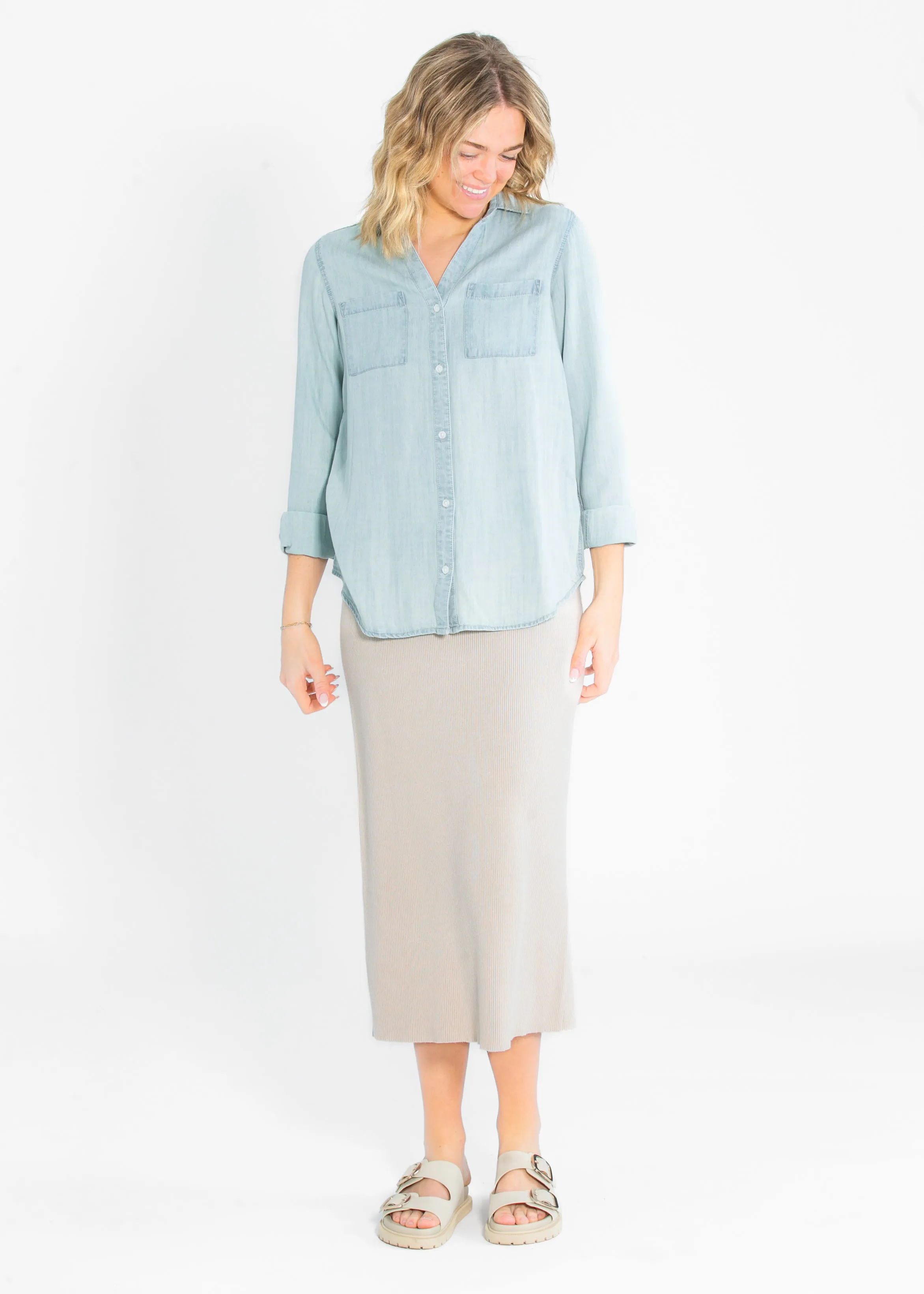 Thread & Supply® Ginger Chambray Button Up Long Sleeve Top