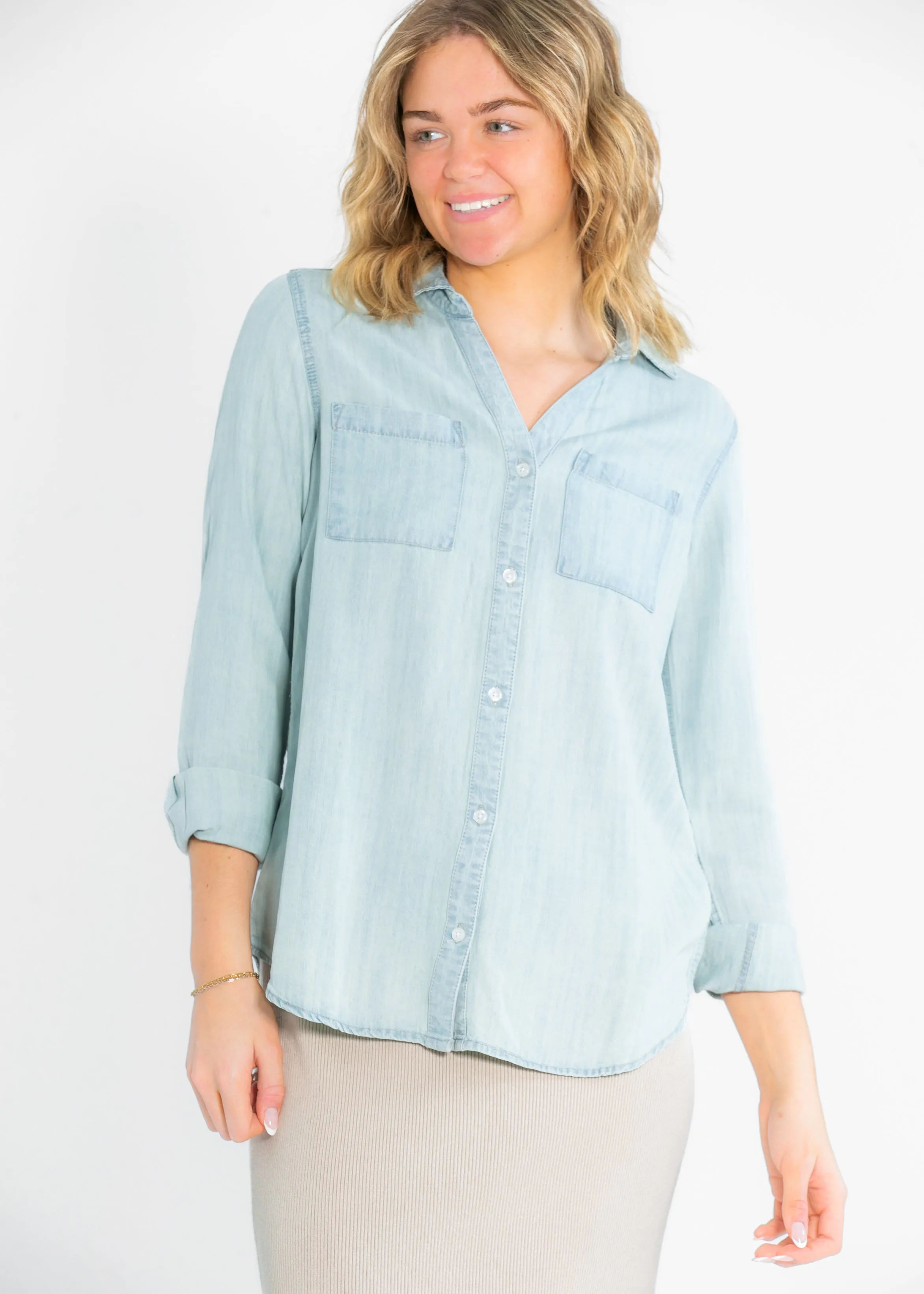 Thread & Supply® Ginger Chambray Button Up Long Sleeve Top