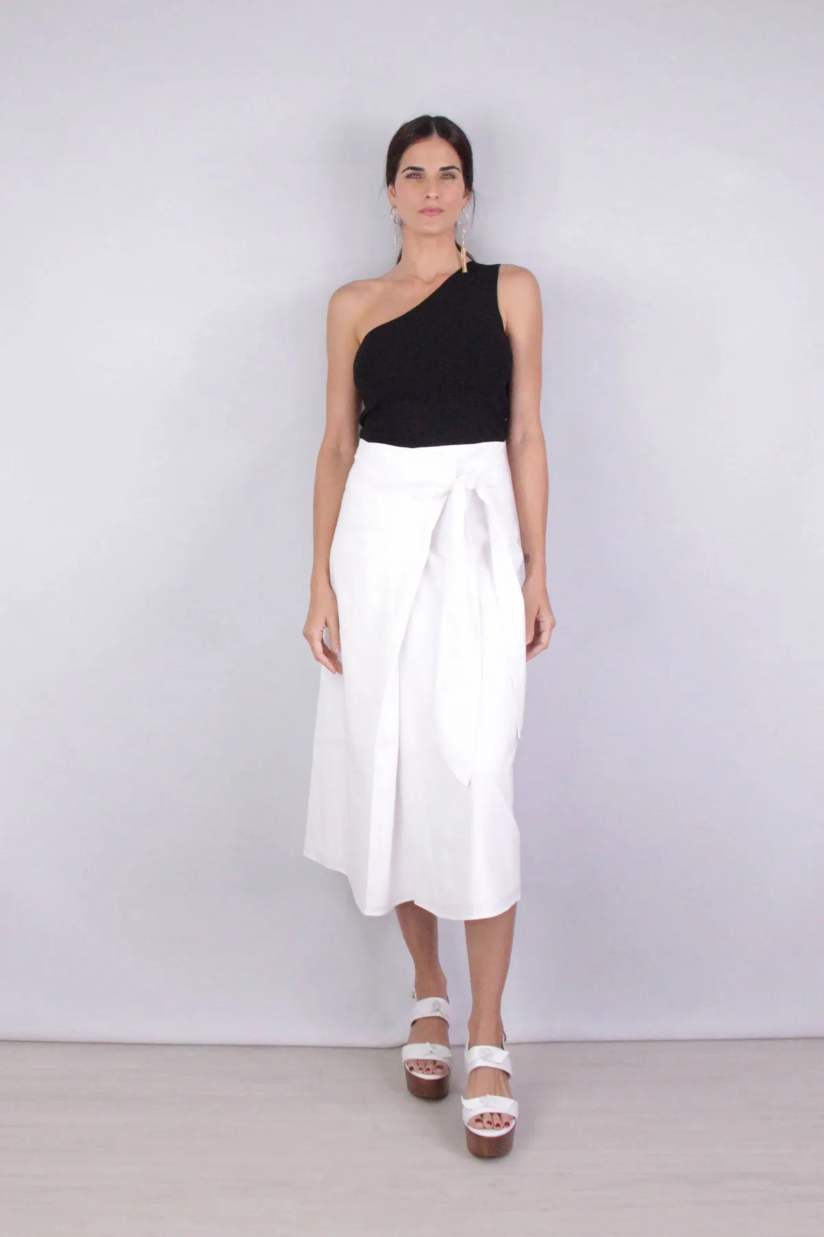 Tie Front Linen Skirt in Optic White
