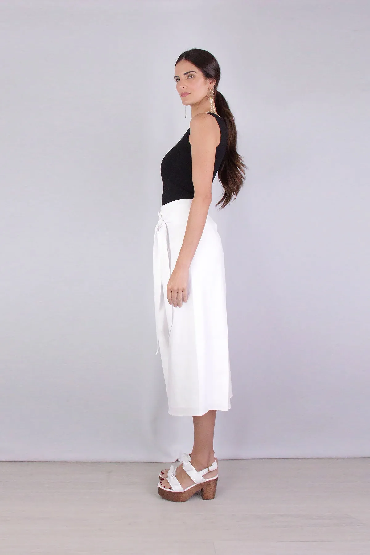 Tie Front Linen Skirt in Optic White