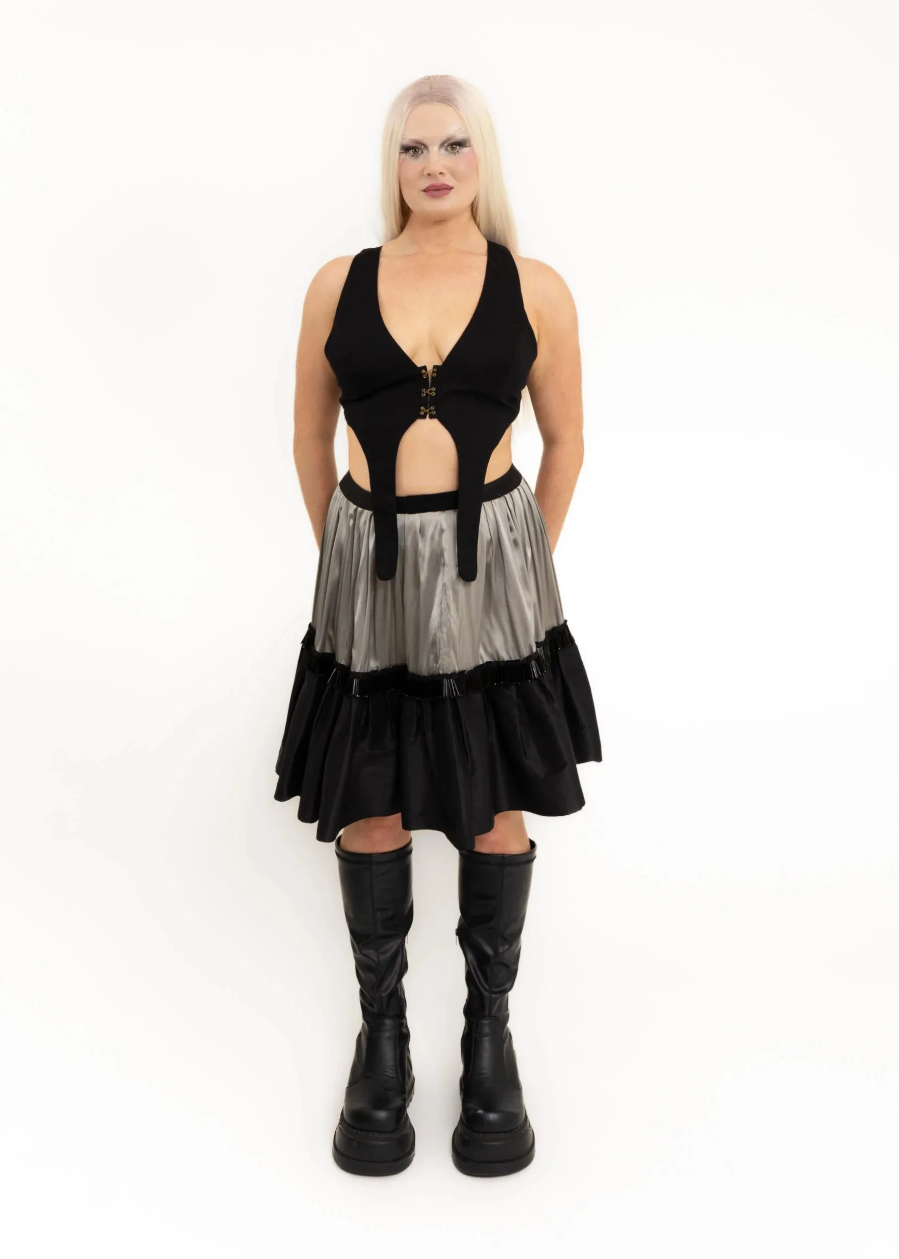 Tiered silk skirt with beaded trim