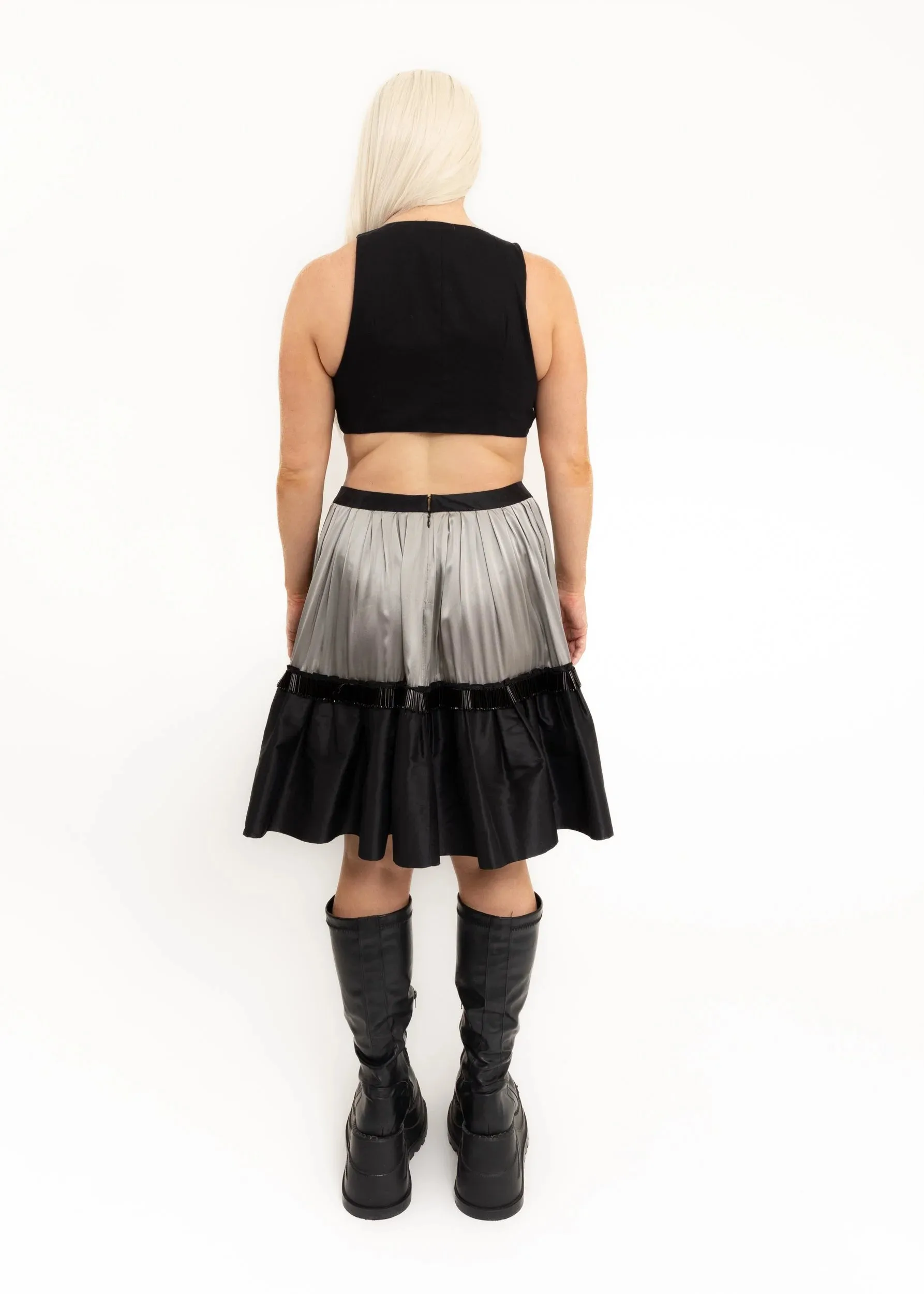 Tiered silk skirt with beaded trim