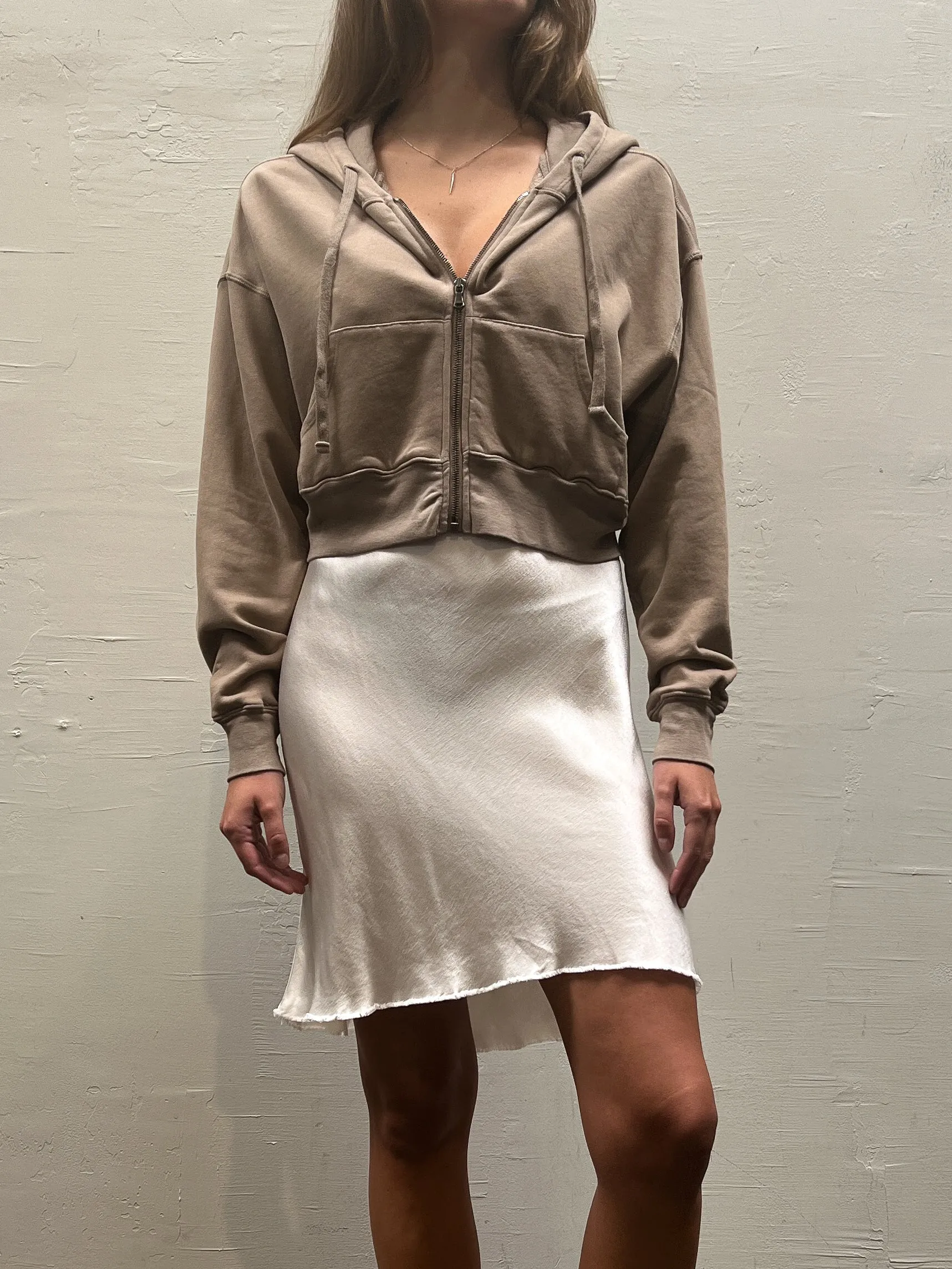 Tiffany Cropped Zip Hoodie in French Terry - Anthracite