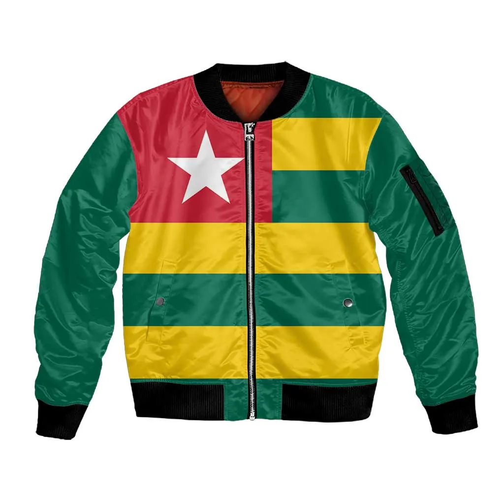 Togolese Independence Day Sleeve Zip Bomber Jacket Flag Style LT15