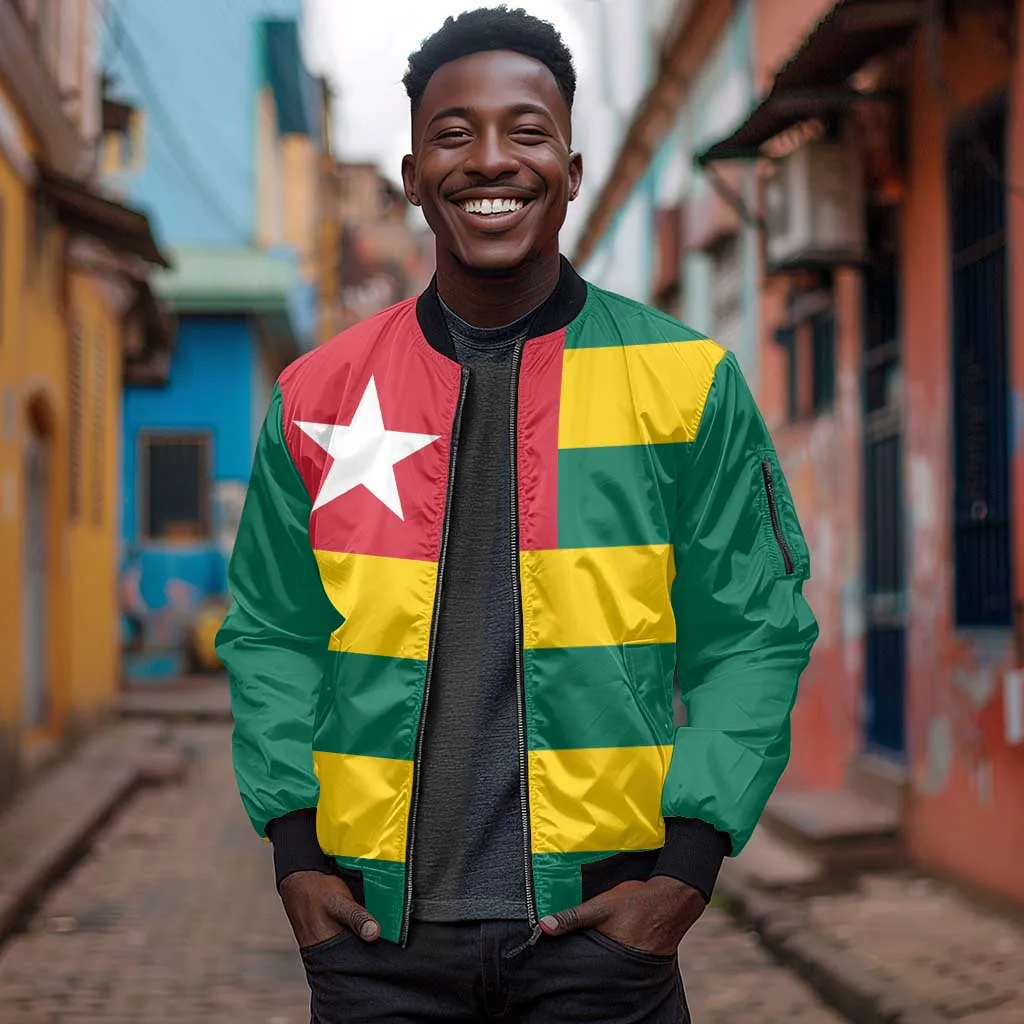 Togolese Independence Day Sleeve Zip Bomber Jacket Flag Style LT15