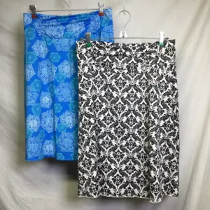 Tranquility Set of 2 Skirts Black/White &amp; Blue/White Elastic Waist Skirts Sz M