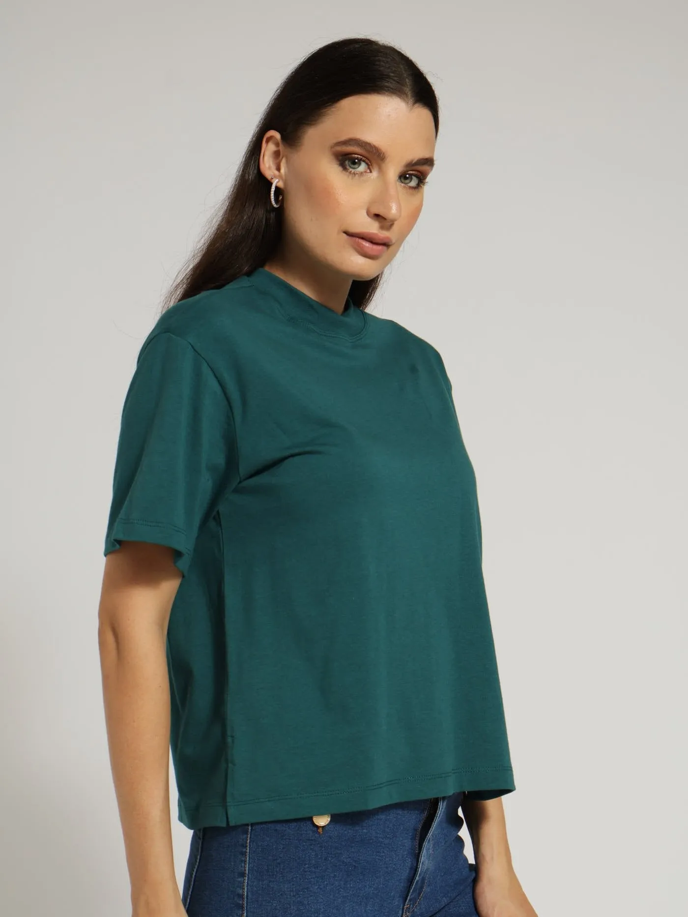 Turtleneck Boxy Tee - Dark Teal