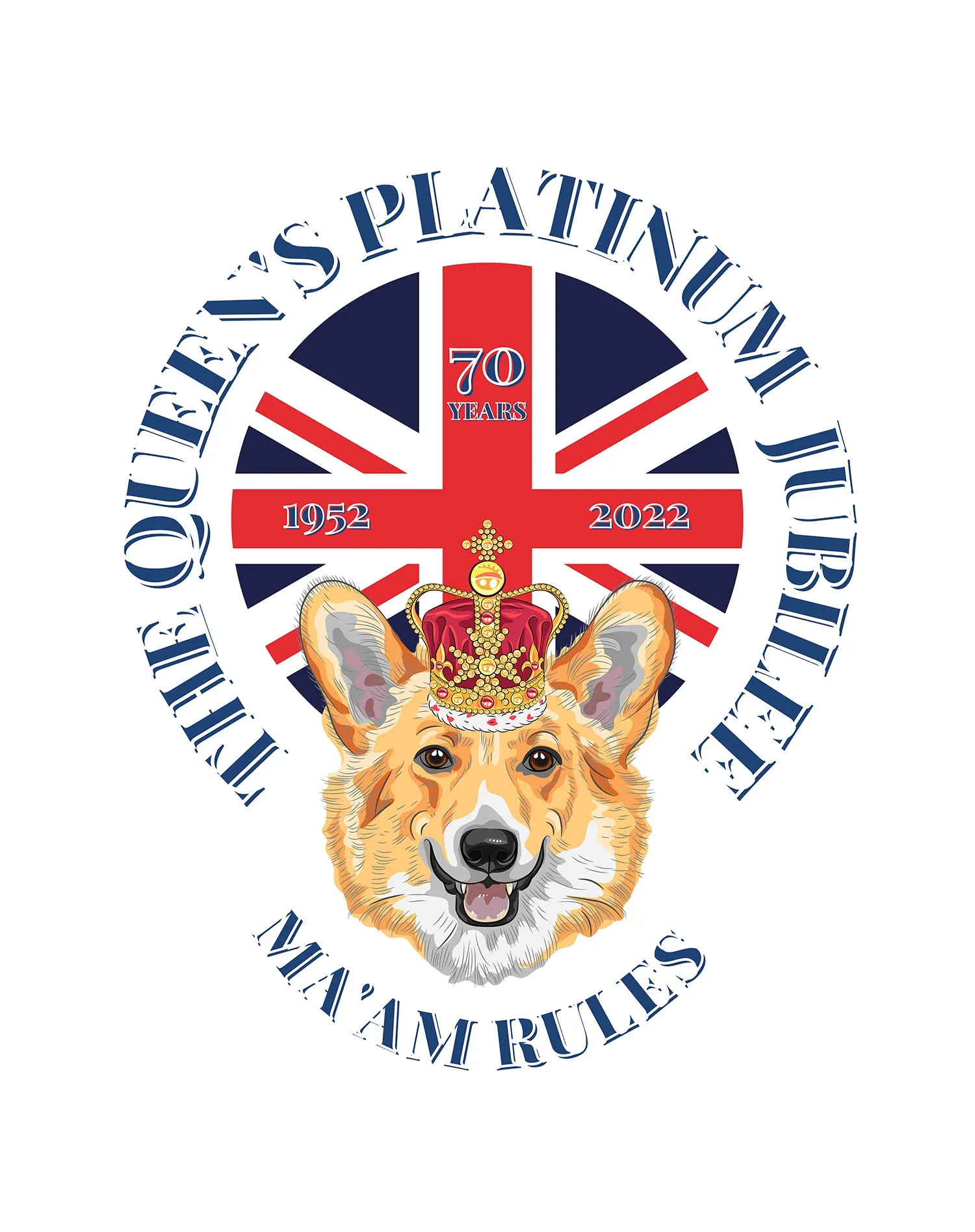 UA Queen's Platinum Jubilee Corgi Ma'am Rules Men's T-shirt (White)