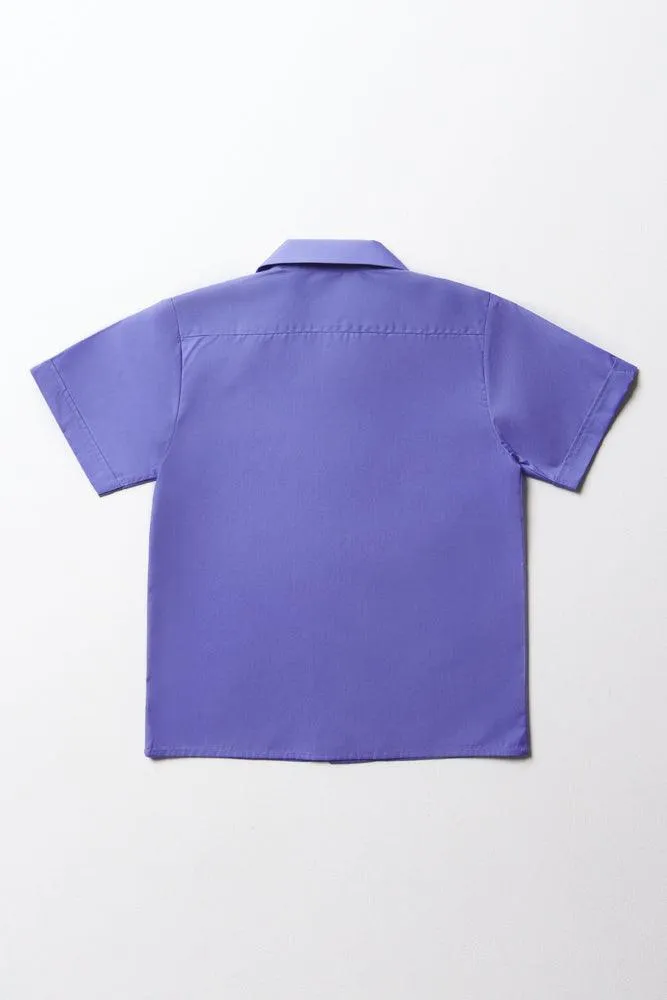Unisex Primary School Short Sleeve Open Neck Shirt Blue