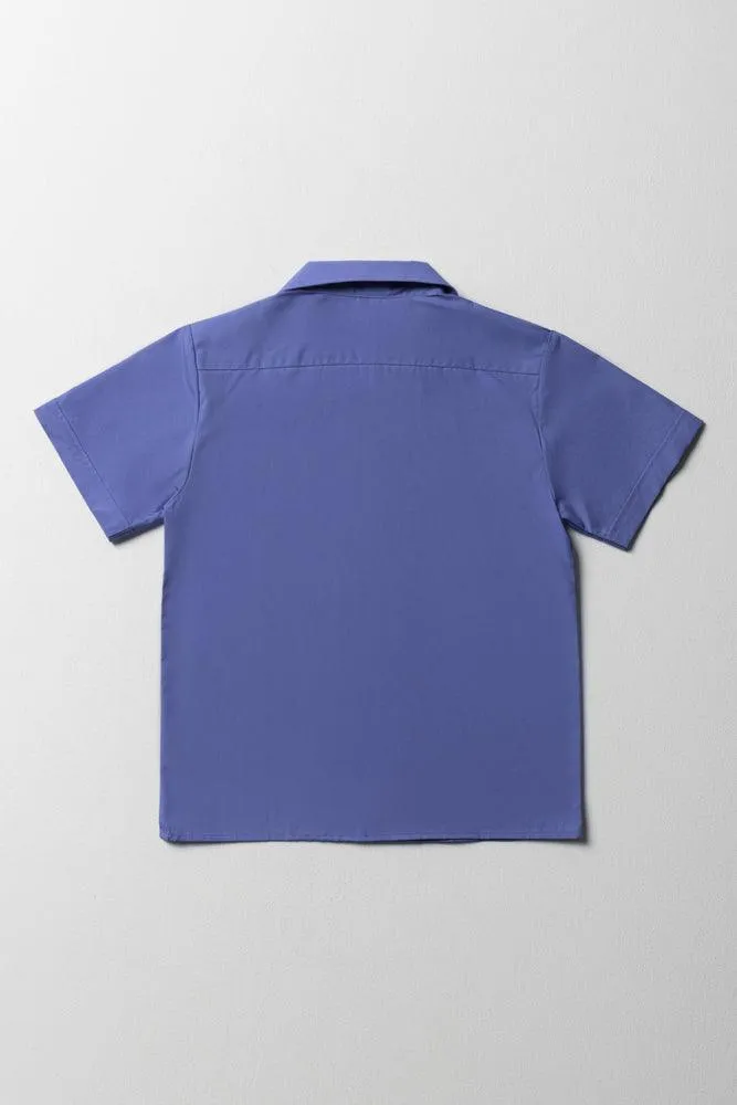 Unisex Primary School Short Sleeve Open Neck Shirt Blue