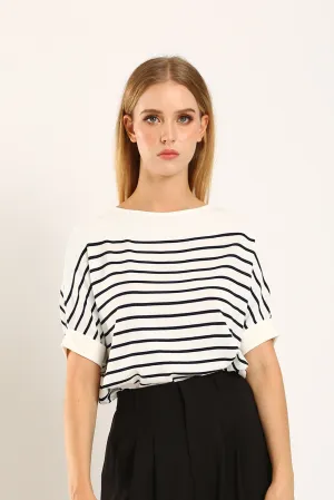 Valeina Contrast Knit Top in White