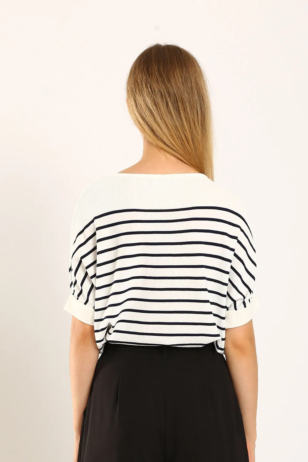 Valeina Contrast Knit Top in White