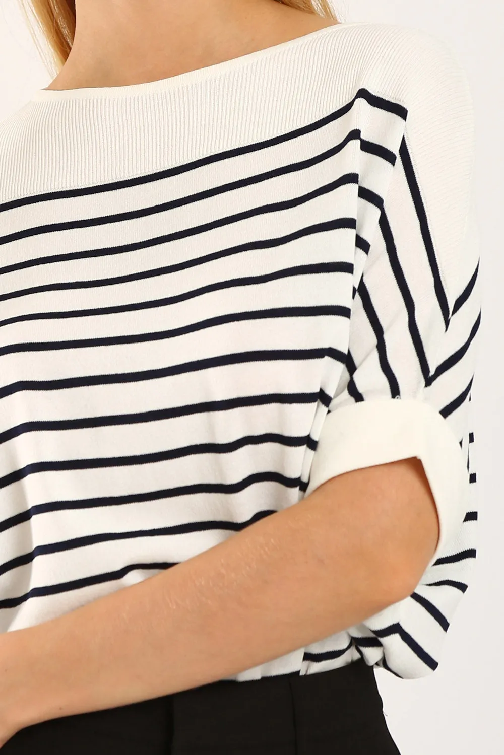 Valeina Contrast Knit Top in White