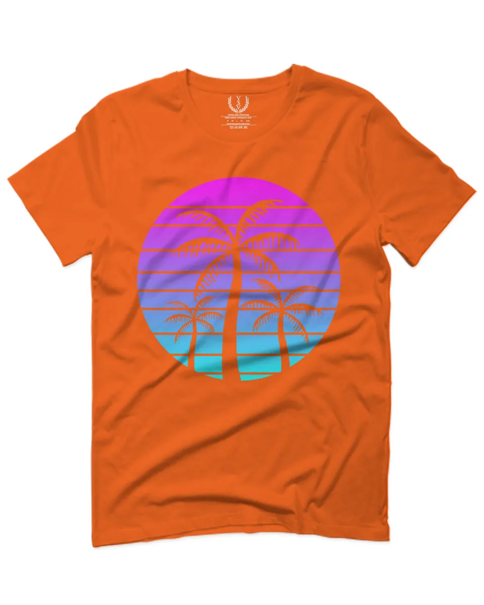 Vaporwave Palm Trees Aesthetics Art Beach surf Sunset For men T Shirt