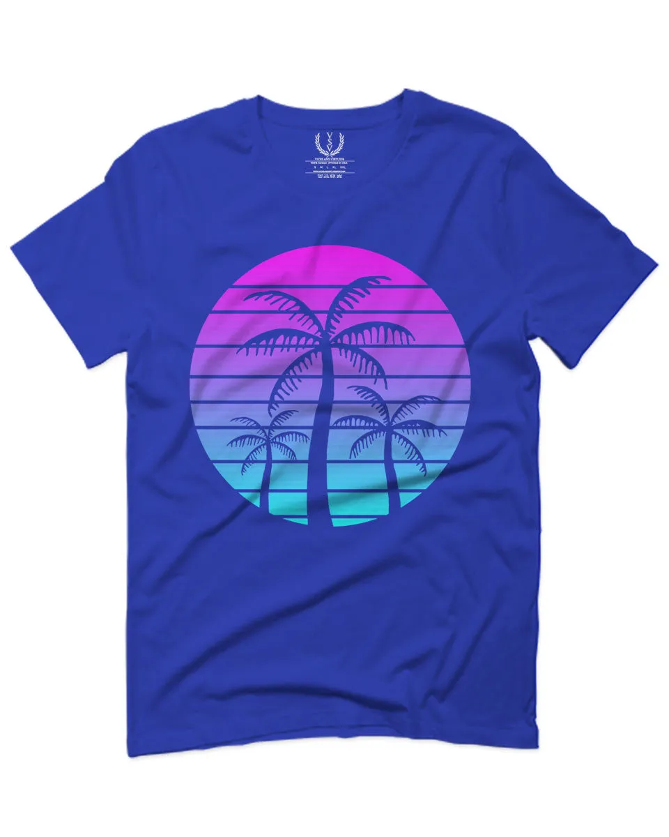 Vaporwave Palm Trees Aesthetics Art Beach surf Sunset For men T Shirt