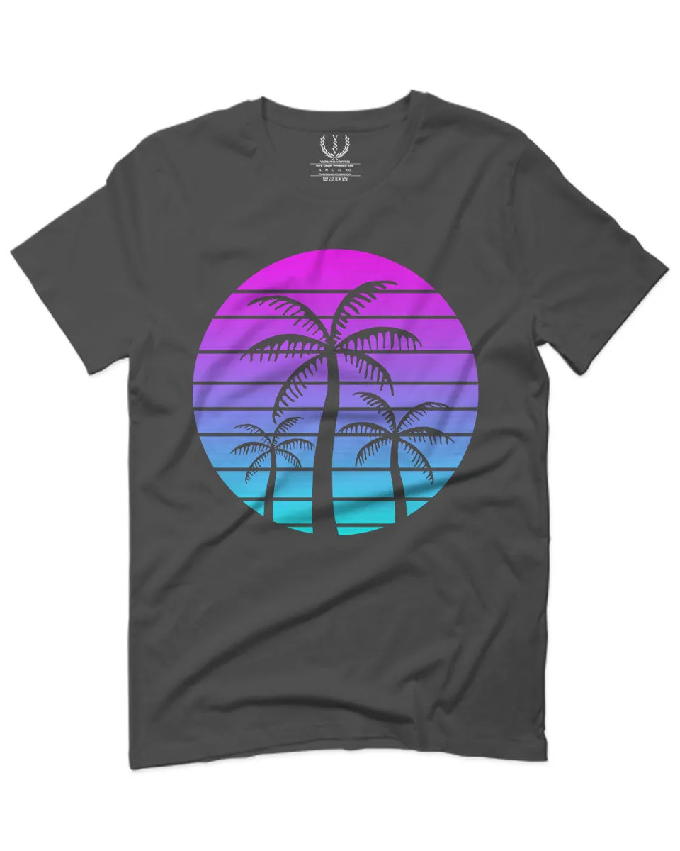 Vaporwave Palm Trees Aesthetics Art Beach surf Sunset For men T Shirt