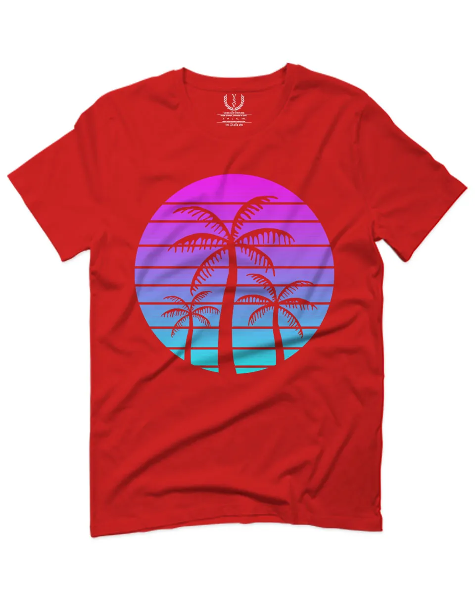 Vaporwave Palm Trees Aesthetics Art Beach surf Sunset For men T Shirt