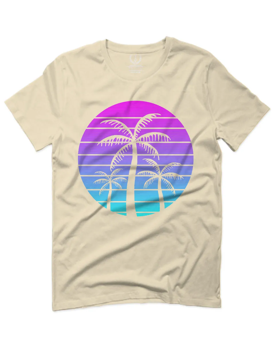 Vaporwave Palm Trees Aesthetics Art Beach surf Sunset For men T Shirt