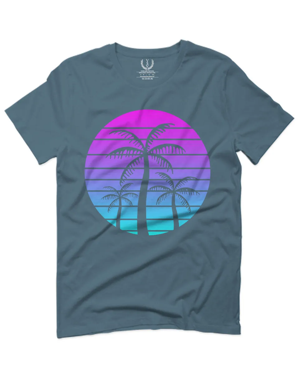 Vaporwave Palm Trees Aesthetics Art Beach surf Sunset For men T Shirt