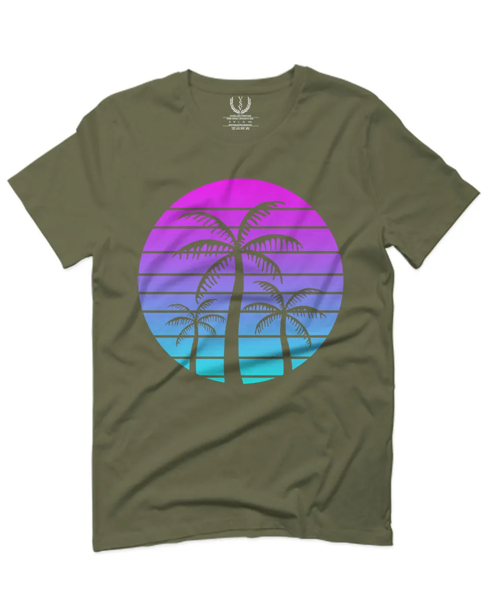 Vaporwave Palm Trees Aesthetics Art Beach surf Sunset For men T Shirt
