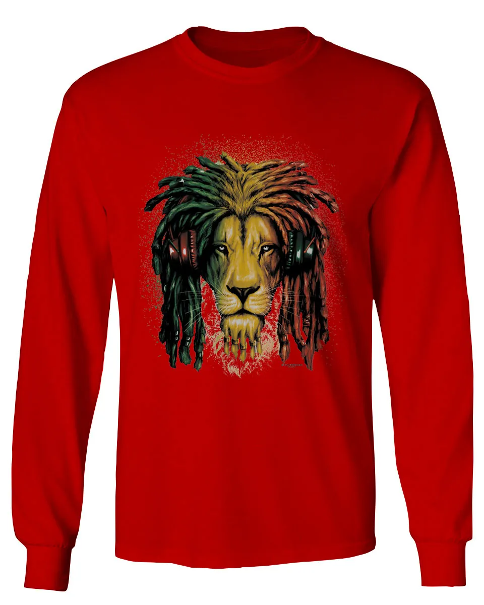 VICES AND VIRTUESS Cool Marijuana Rasta Lion Headphones Reggae Weed Stoner Day mens Long sleeve t shirt
