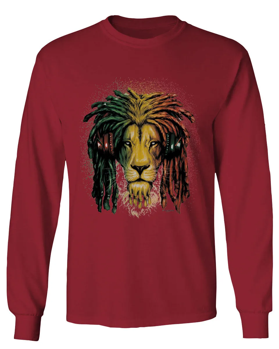 VICES AND VIRTUESS Cool Marijuana Rasta Lion Headphones Reggae Weed Stoner Day mens Long sleeve t shirt