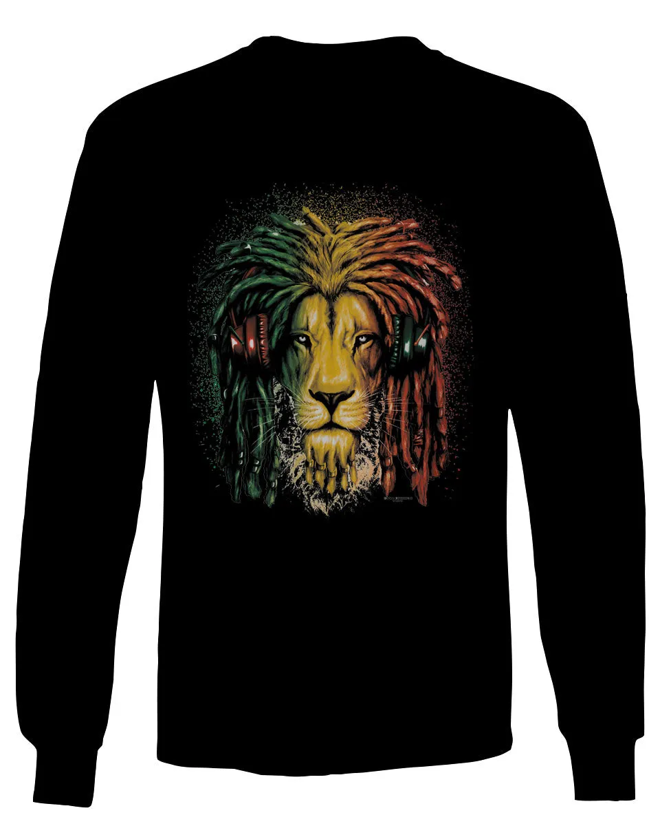 VICES AND VIRTUESS Cool Marijuana Rasta Lion Headphones Reggae Weed Stoner Day mens Long sleeve t shirt