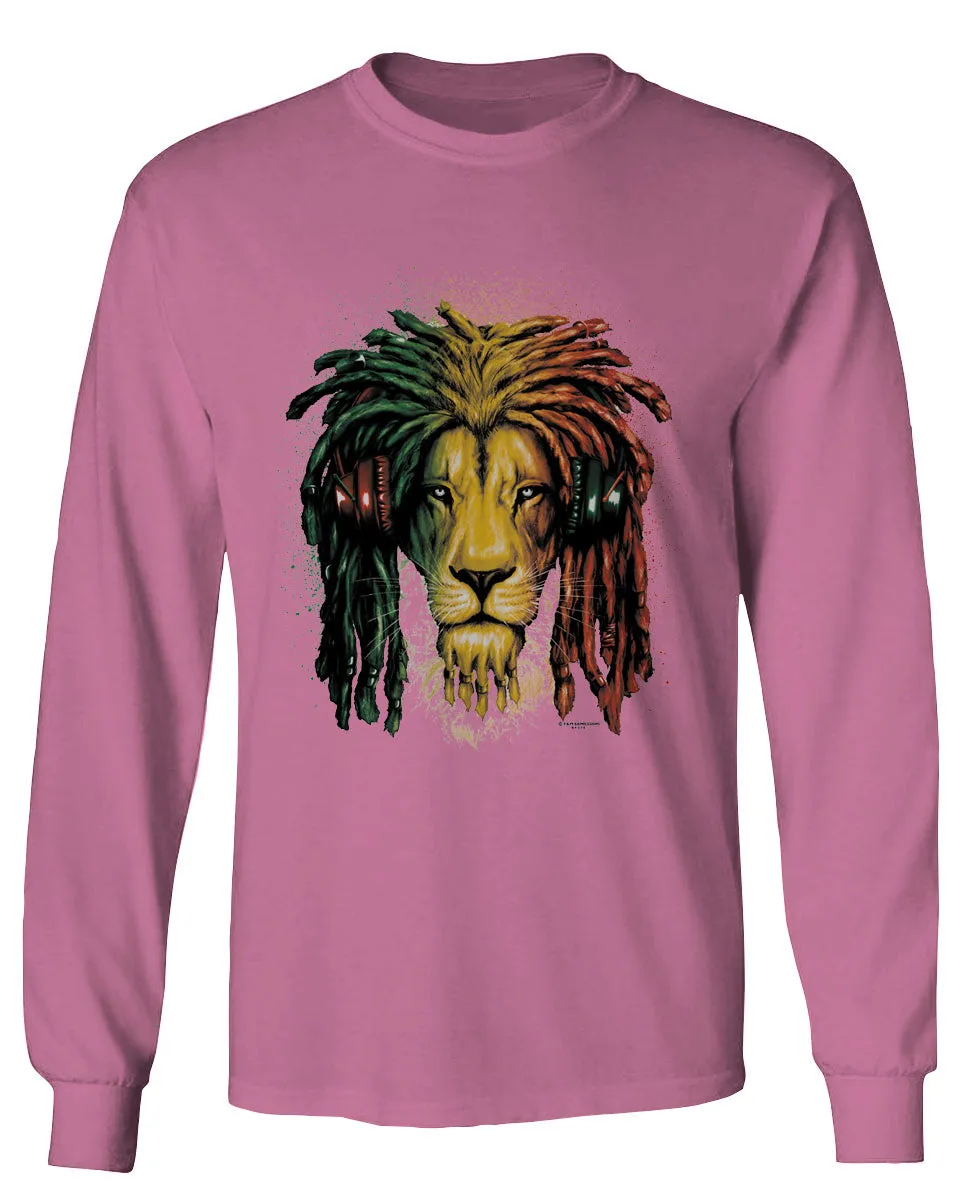 VICES AND VIRTUESS Cool Marijuana Rasta Lion Headphones Reggae Weed Stoner Day mens Long sleeve t shirt