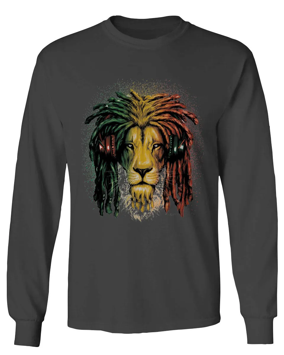 VICES AND VIRTUESS Cool Marijuana Rasta Lion Headphones Reggae Weed Stoner Day mens Long sleeve t shirt
