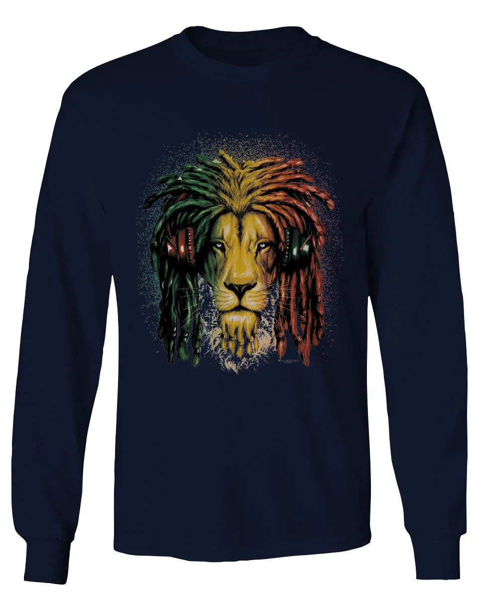 VICES AND VIRTUESS Cool Marijuana Rasta Lion Headphones Reggae Weed Stoner Day mens Long sleeve t shirt