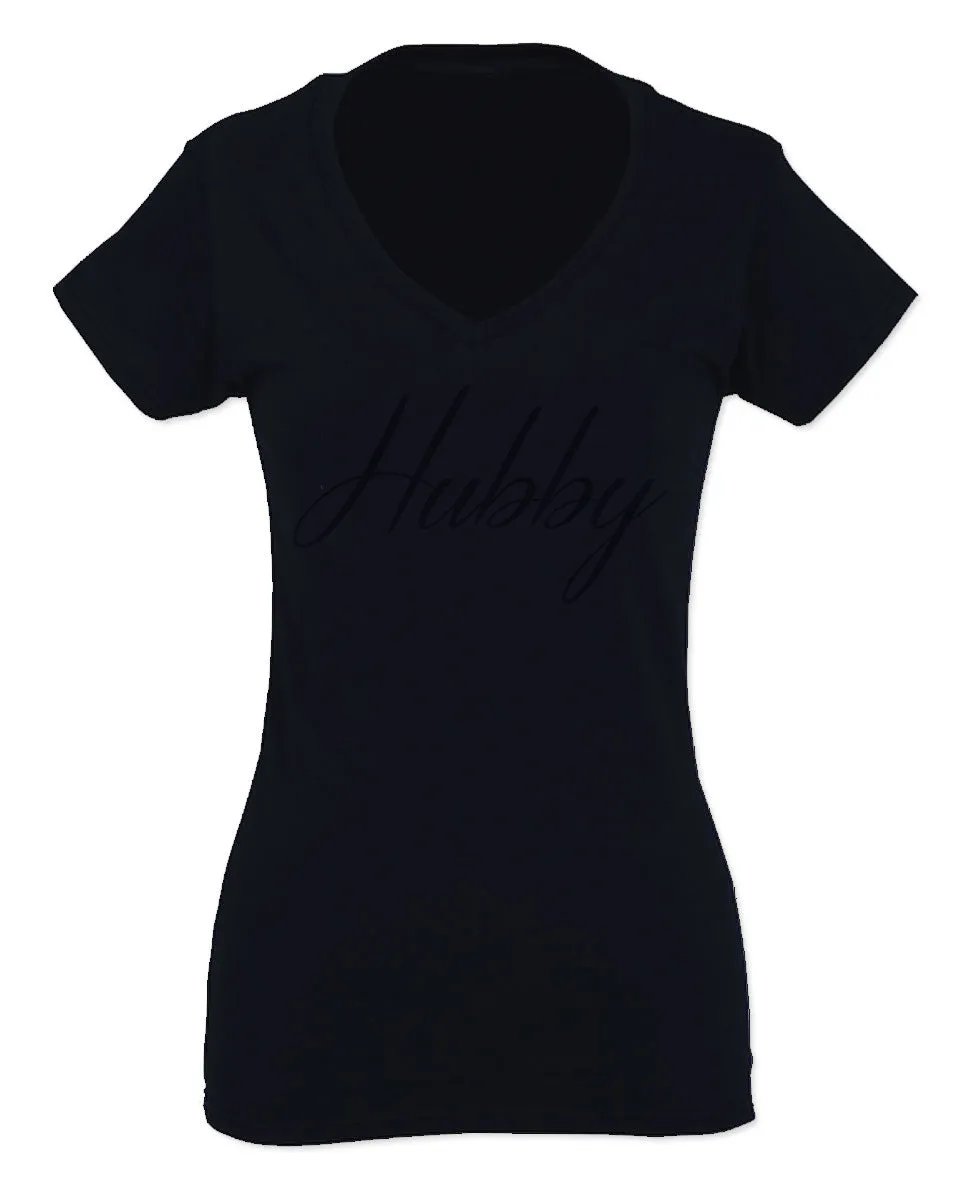 VICES AND VIRTUESS Letter Printed Hubby Couple Wedding Wifey Matching Groom For Women V neck fitted T Shirt