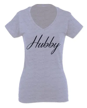 VICES AND VIRTUESS Letter Printed Hubby Couple Wedding Wifey Matching Groom For Women V neck fitted T Shirt