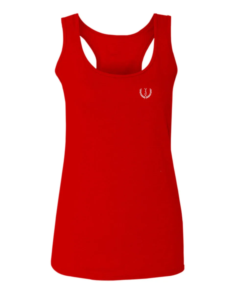 VICES AND VIRTUESS White Logo Seal Minimal Hipster Small  women's Tank Top sleeveless Racerback