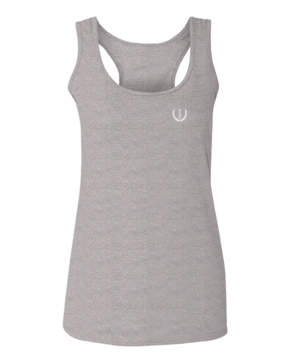 VICES AND VIRTUESS White Logo Seal Minimal Hipster Small  women's Tank Top sleeveless Racerback