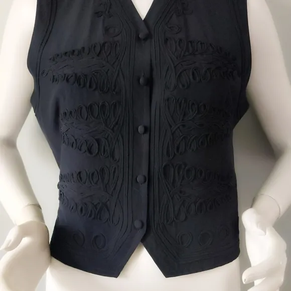 Vintage 1990s Paul Harris Black Silk Soutache Scroll Vest M