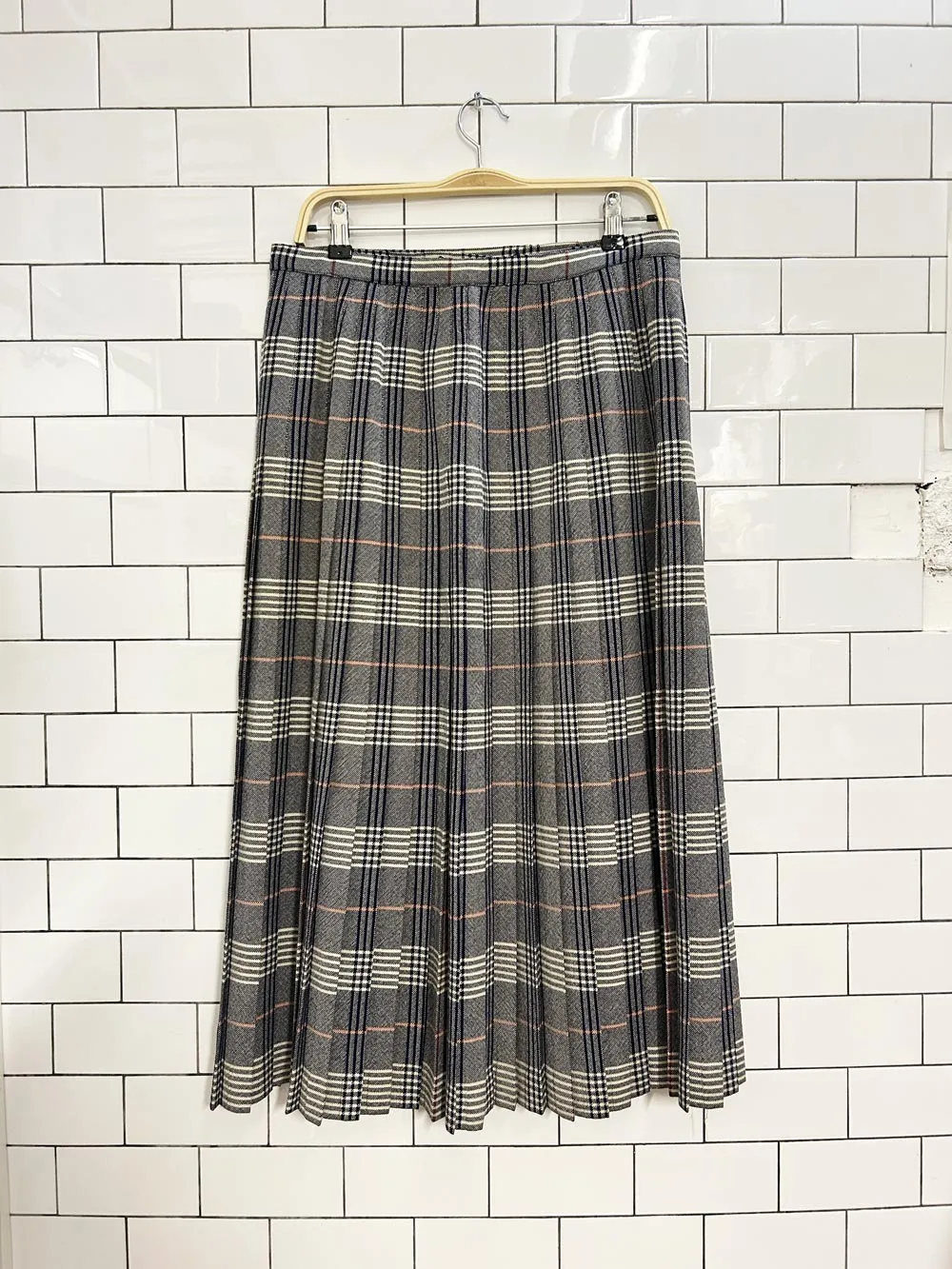 vintage 80s ajean wool plaid kilt midi skirt