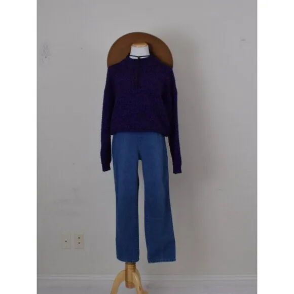 Vintage 80s Purple/Black Pullover Acrylic Sweater size S