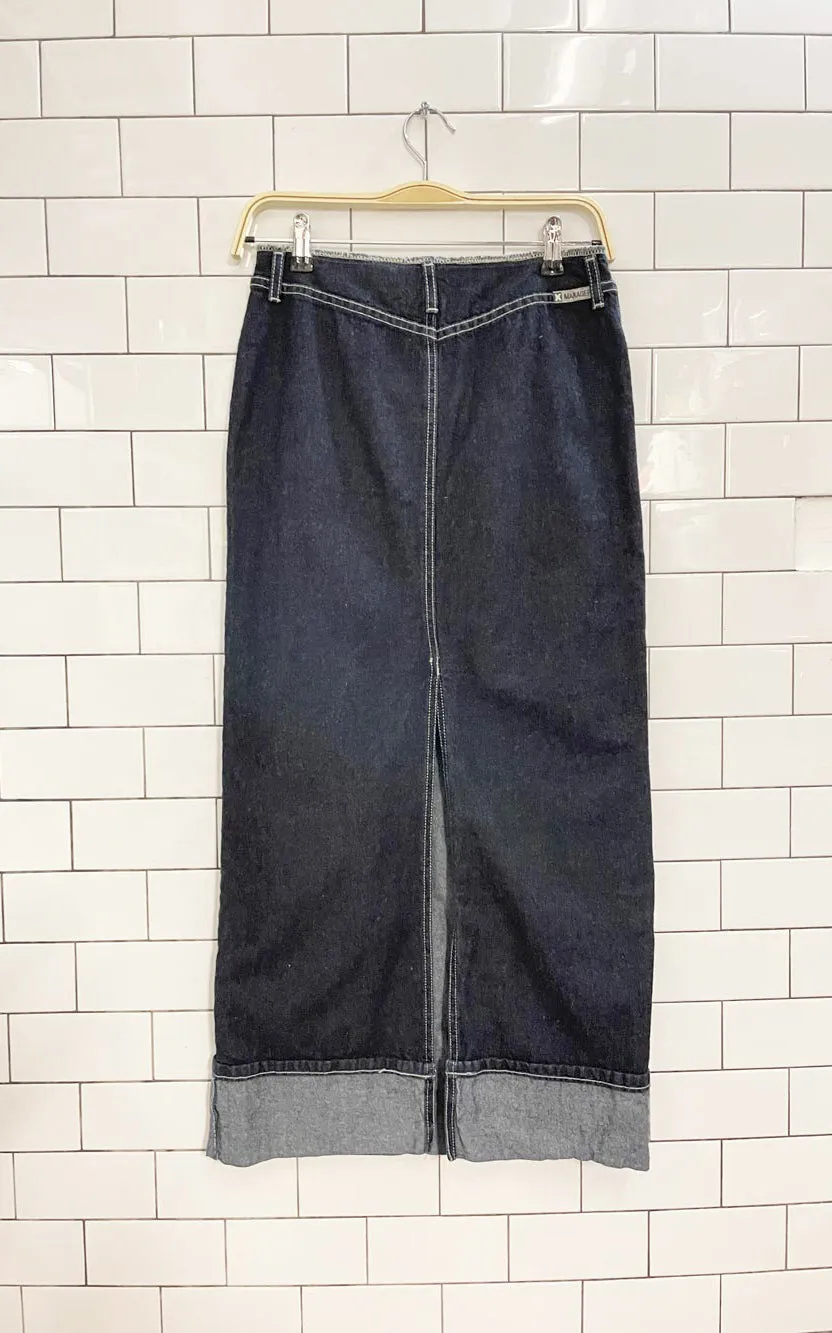 vintage 90s manager denim midi skirt
