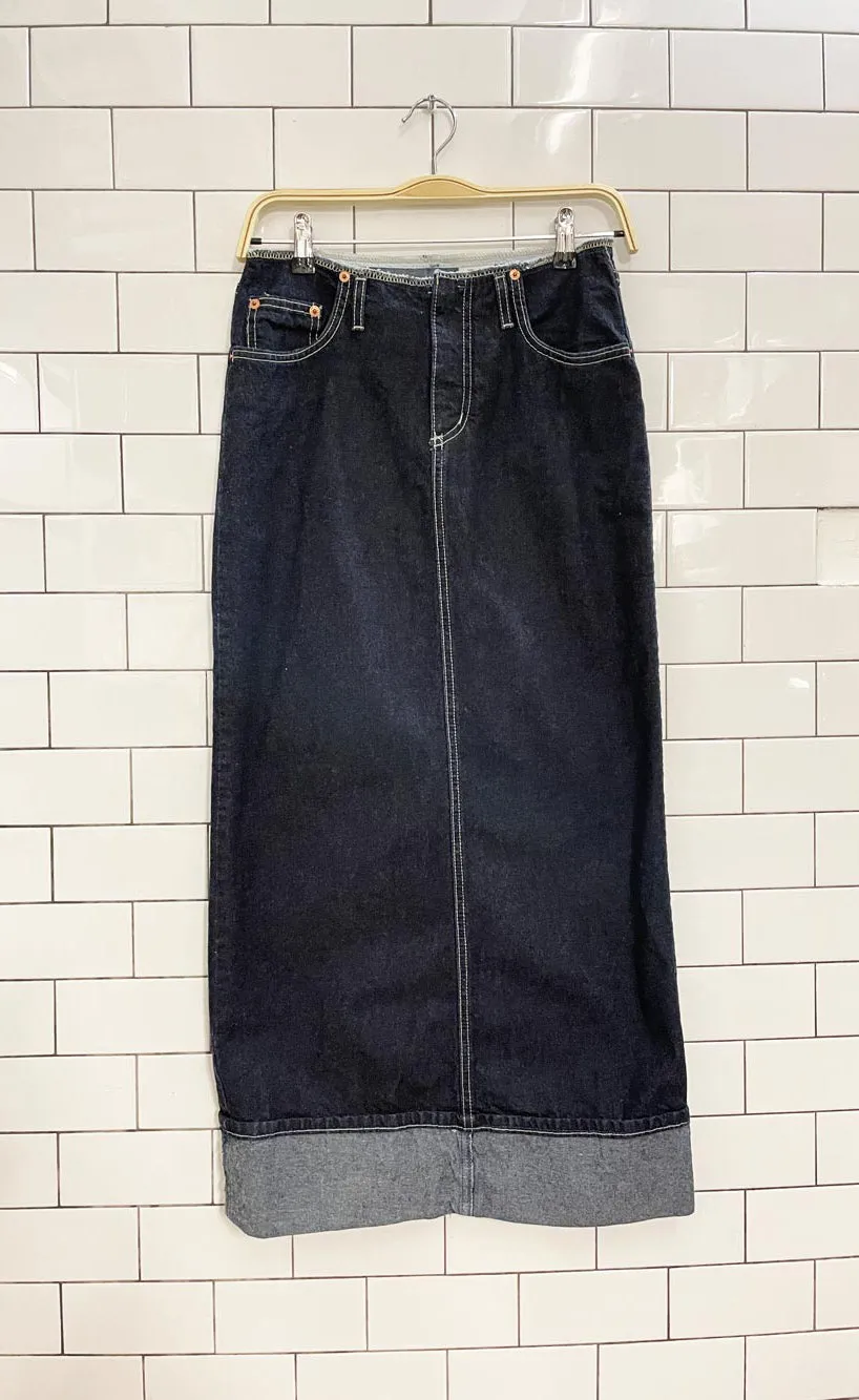 vintage 90s manager denim midi skirt