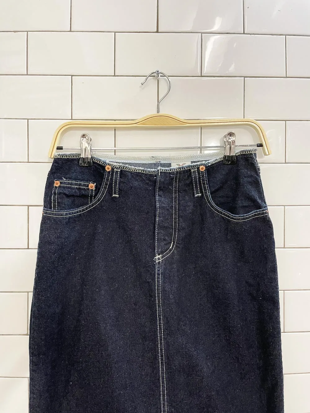 vintage 90s manager denim midi skirt