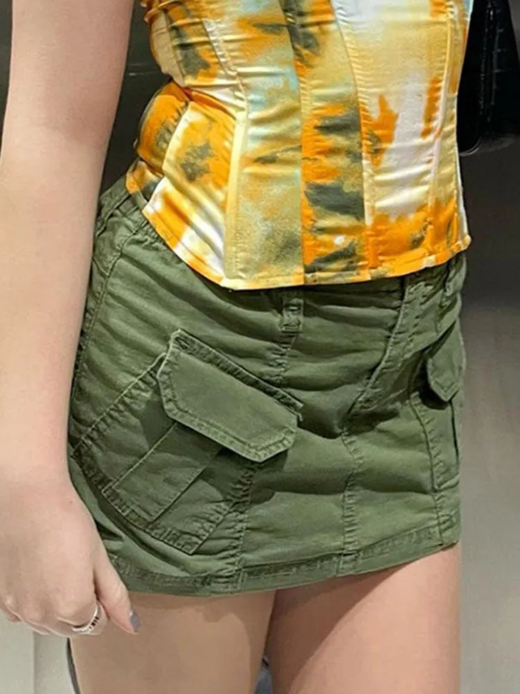 Vintage Clothes Women Skirt High Street Cargo Skirts Rock Ladies Pockets Skirts