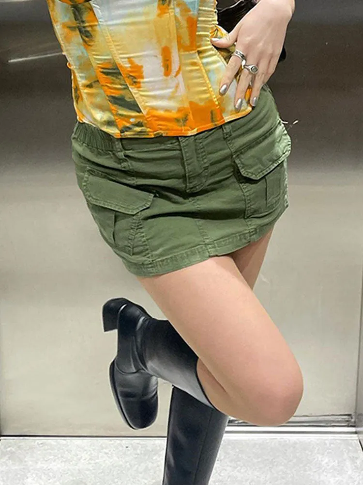 Vintage Clothes Women Skirt High Street Cargo Skirts Rock Ladies Pockets Skirts