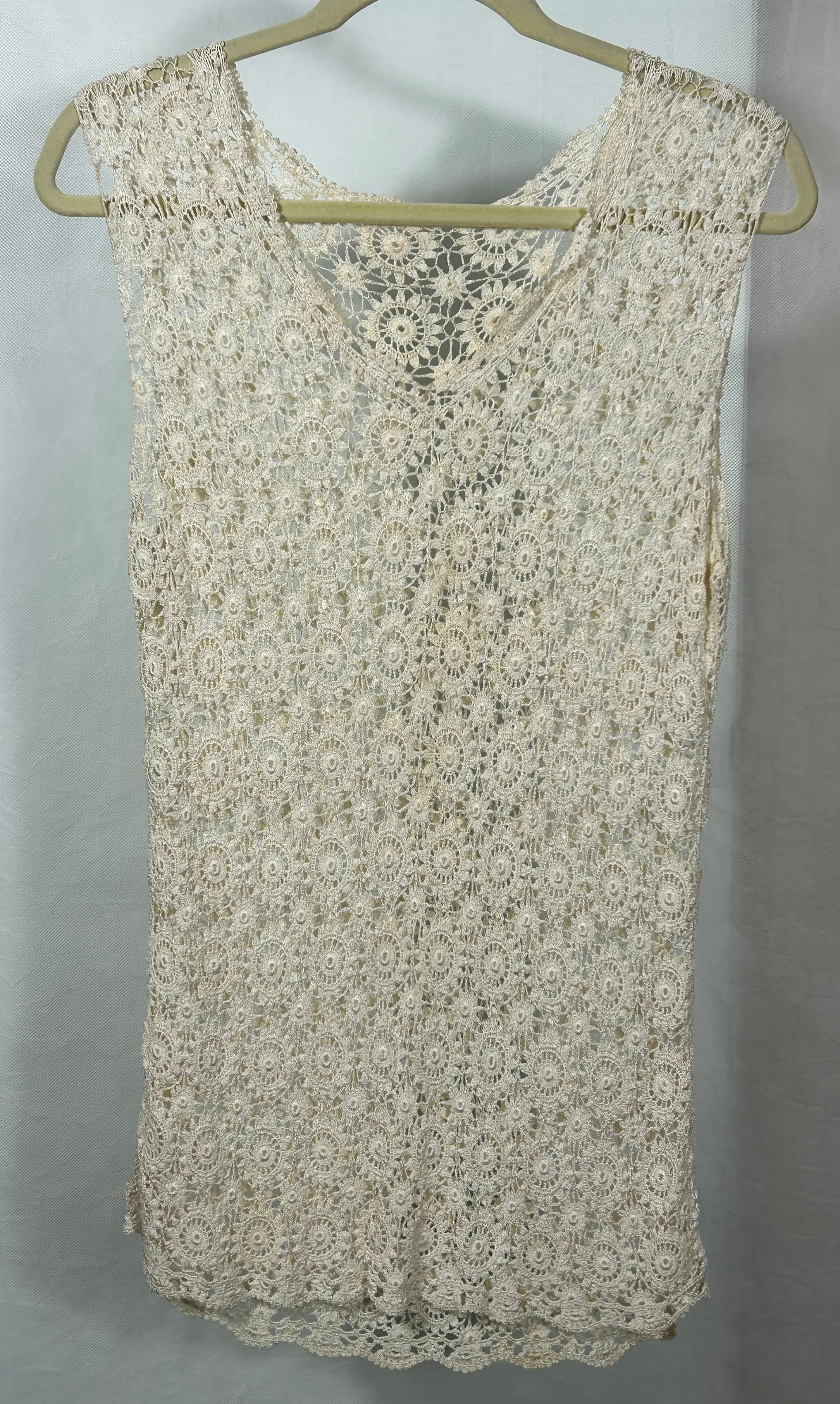 Vintage Cream Crochet Lace Sleeveless Top Boho Festival Tank Blouse