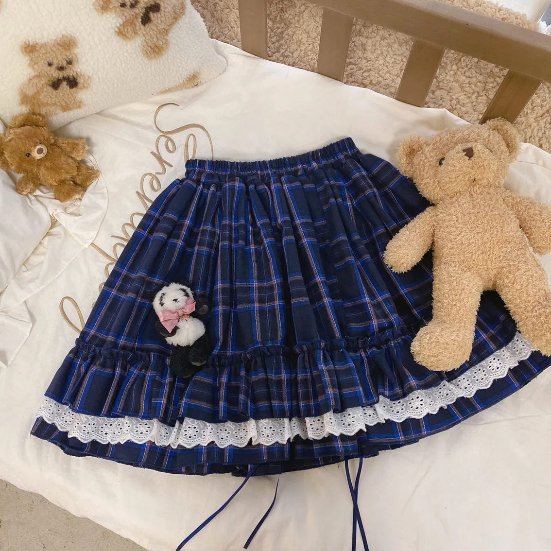 Vintage Plaid Lace Skirt UB99186