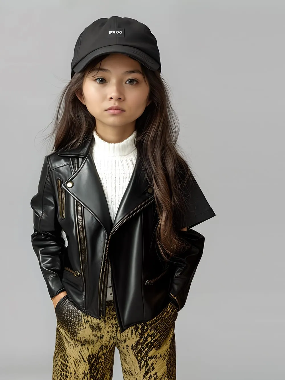 Vintage Rose Moto Leather Jacket for Girls